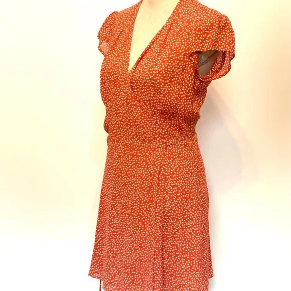 Reformation Orange Oyster Mini Wrap Floral Dress Size Small